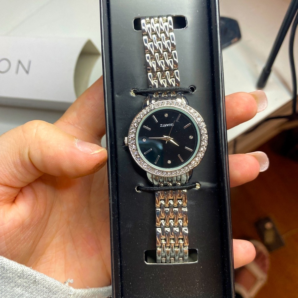 Avon Crystal Accented Jet Face Watch NWT